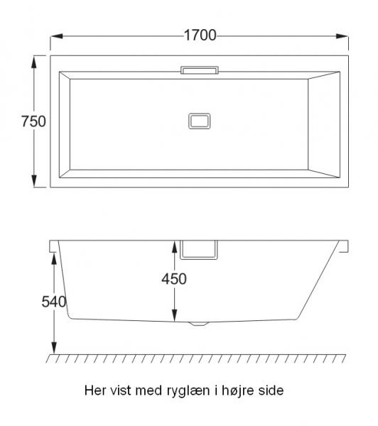 Strømberg Celsius Rektangulært badekar 1700x750 - Venstre