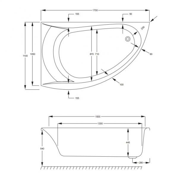 Strømberg Omega hjørnekar 1700x1100mm - venstre model