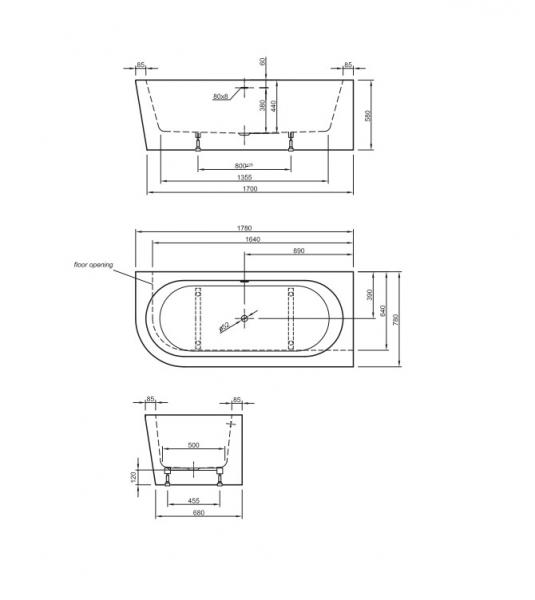 Strømberg Lago Back-To-Wall hjørnekar/højre - 1800 x 800 mm