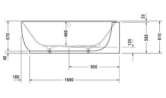 Duravit Luv fritstående badekar t/hjørne - 185 x 95  - Mat hvid - Højre