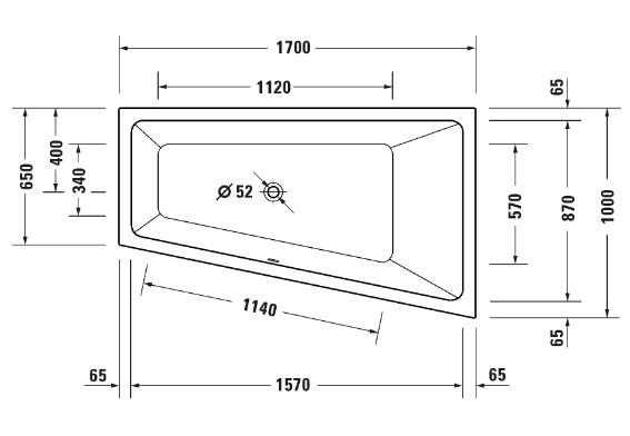 Duravit No.1 asymmetrisk badekar t/indbygning - 170 x 100 - Højre - 1 ryglæn Duravit No.1 asymmetrisk badekar t/indbygning - 170 x 100 - Højre - 1 ryglæn
