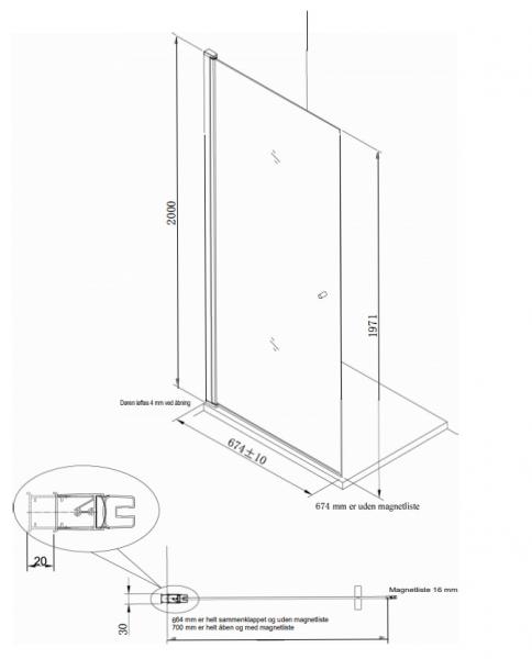 Alterna Vetro nichedør 70 cm - Klar glas/matkrom
