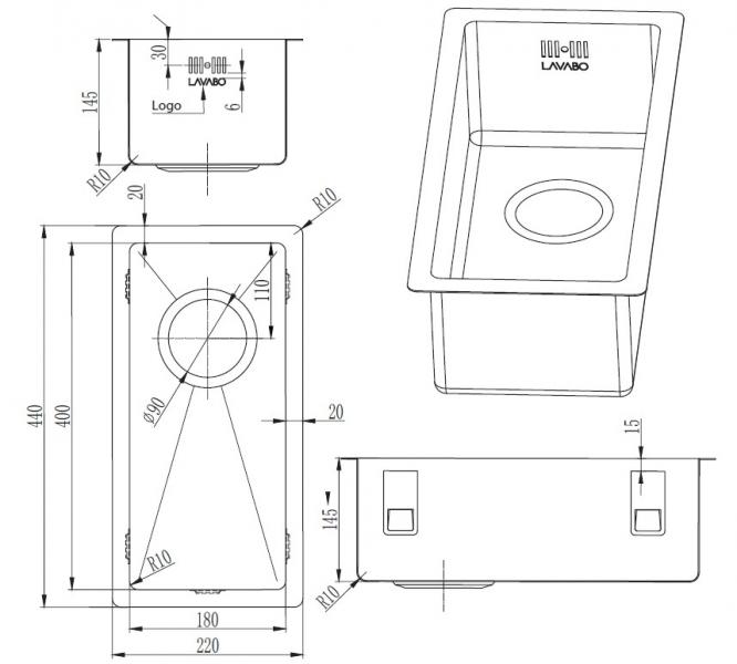 Lavabo Kubus 180 soft køkkenvask - Kobber