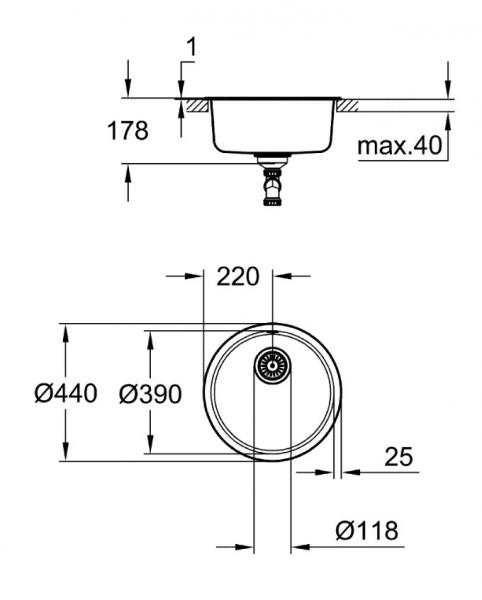 Grohe K200 rund køkkenvask i rustfrit stål Ø 44 cm