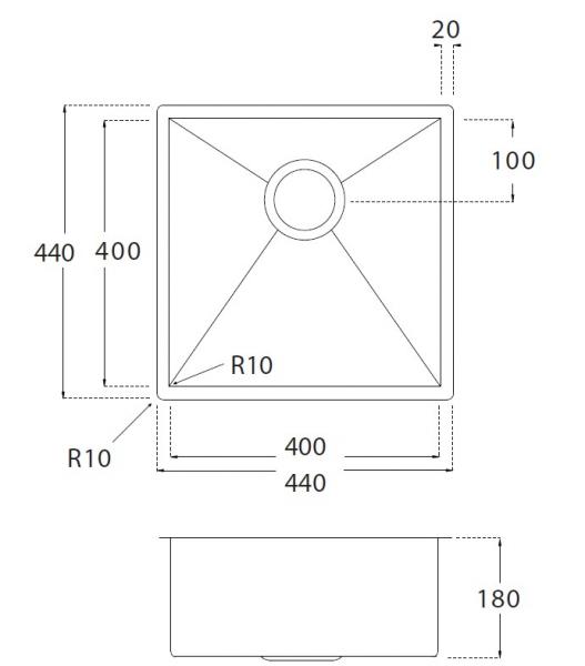 Lavabo Kubus 400 Soft k&oslash;kkenvask - Massiv messing