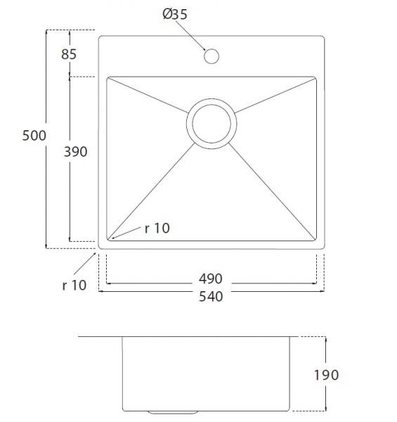 Lavabo Kubus 540 Soft k&oslash;kkenvask - Massiv messing