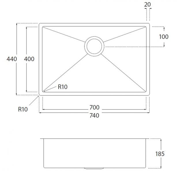 Lavabo Kubus 700 Soft k&oslash;kkenvask - Massiv messing