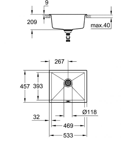 Grohe K700 køkkenvask i komposit u/bagkant - Sort