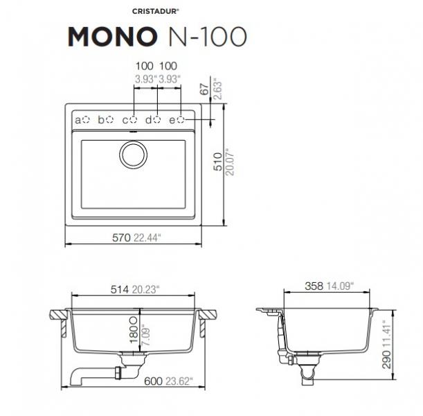 Intra Mono N-100 Cristadur køkkenvask - Magma (Sort)