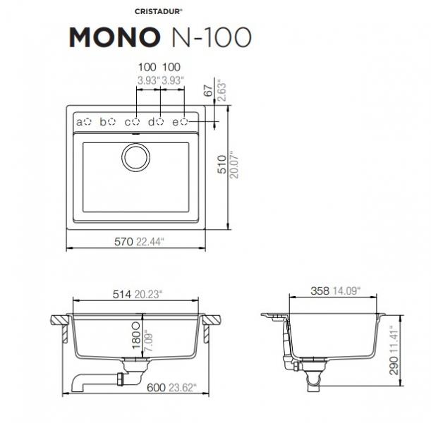 Intra Mono N-100 Cristadur køkkenvask - Magma (Sort)