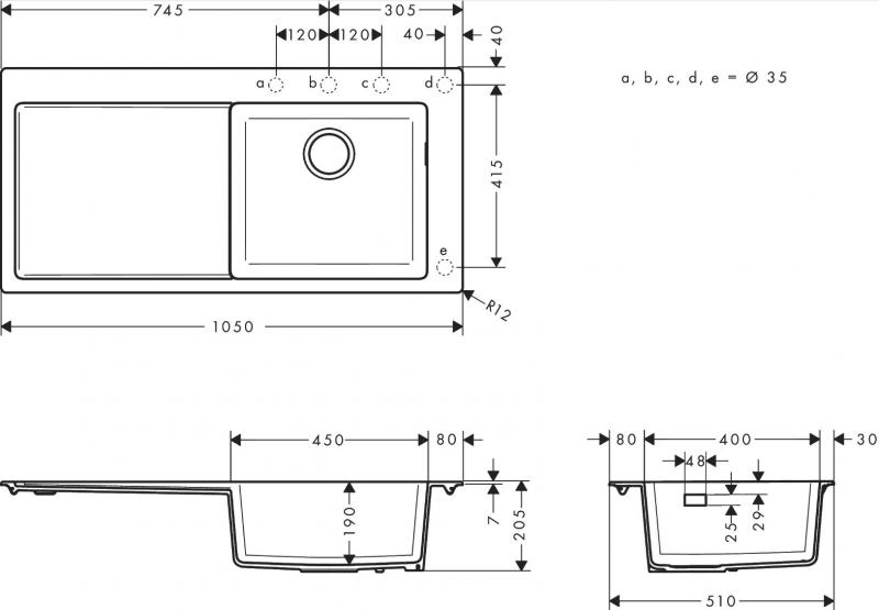 Hansgrohe S514-F450 SilicaTec granit køkkenvask - Graphiteblack - Vask til højre