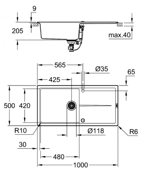 Grohe K400 køkkenvask i komposit 60 m/afløbsbakke - Grå granit