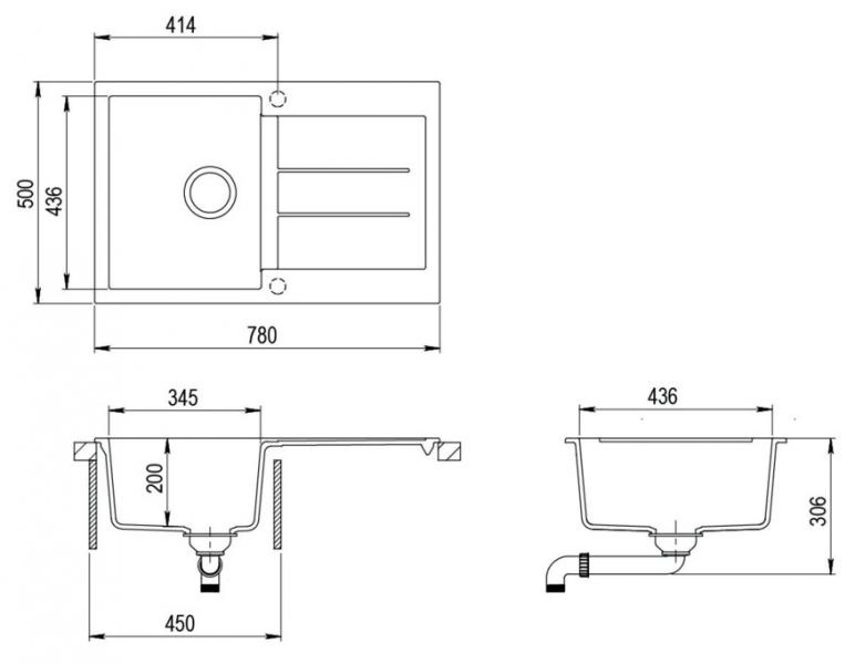 Lavabo Saturn 780 køkkenvask m/afløbsbakke i komposit - Sort/messing Lavabo Saturn 780 køkkenvask m/afløbsbakke i komposit - Sort/messing