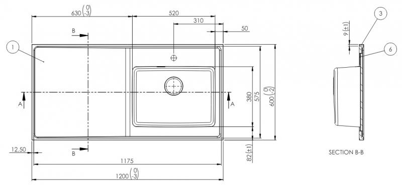 Intra Qube F12 stålbordplade køkkenvask - Højre - 120 cm