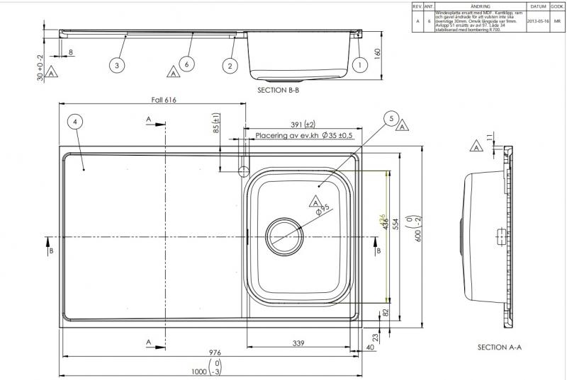 Intra AF10-KV stålbordplade køkkenvask - Vendbar - 100 cm