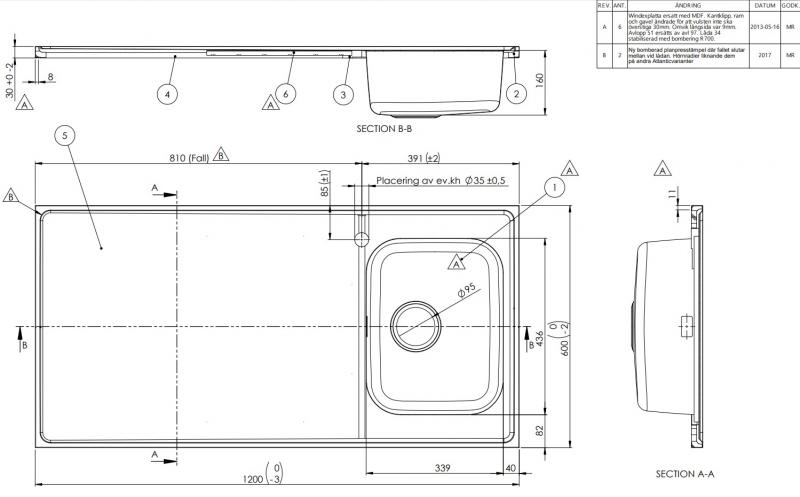 Intra AF12-KV stålbordplade køkkenvask - Vendbar - 120 cm