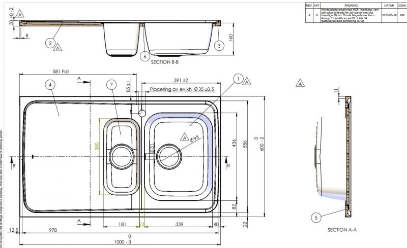 Intra AG10-KV stålbordplade køkkenvask - Vendbar - Dobbelt - 100 cm