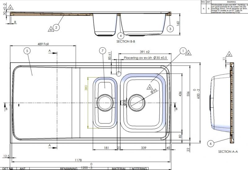 Intra AG12-KV stålbordplade køkkenvask - Vendbar - Dobbelt - 120 cm