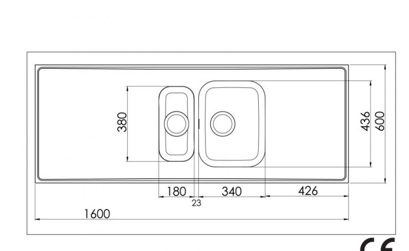 Intra AG16-KV stålbordplade køkkenvask - Vendbar - Dobbelt - 160 cm