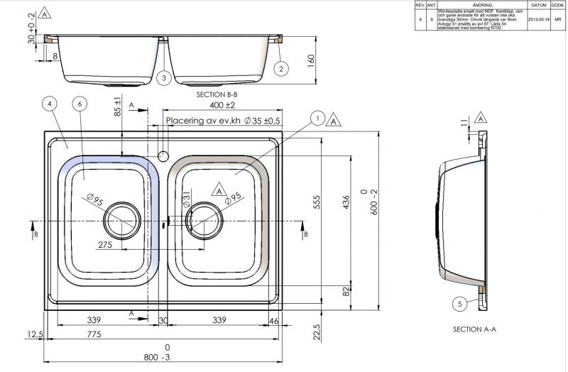 Intra AH08-KV stålbordplade køkkenvask - Vendbar - Dobbelt - 80 cm