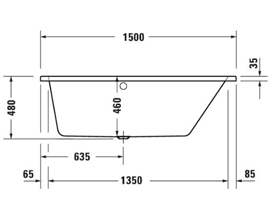 Duravit No.1 asymmetrisk badekar til indmuring 1500 x 800 mm - Højre