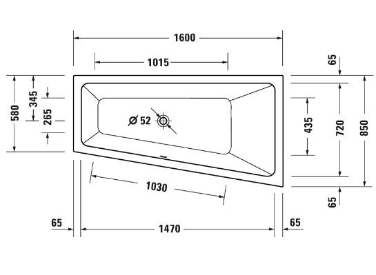 Duravit No.1 asymmetrisk badekar t/indbygning - 160 x 85 - Højre - 1 ryglæn