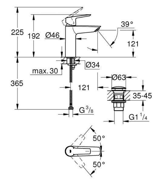 Grohe Start M håndvaskarmatur m/push-open bundventil - Krom