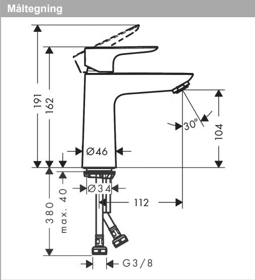 Hansgrohe Talis E 110 håndvaskarmatur u/bundventil - Mat sort