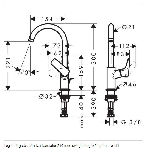 Hansgrohe Logis 210 håndvaskarmatur m/svingtud - Krom