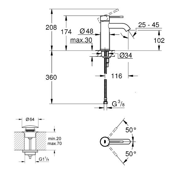 Grohe Essence New håndvaskarmatur m/push-open bundventil - Børstet cool sunrise