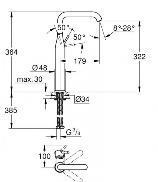 Grohe Essence håndvaskarmatur m/EcoJoy og svingtud - Poleret hard graphite