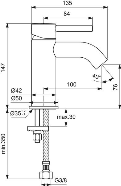 Ideal Standard Ceraline håndvaskarmatur m/push open bundventil - Krom