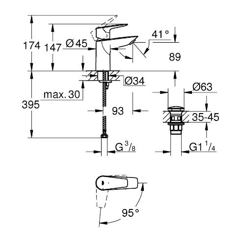 Grohe Start Edge S håndvaskarmatur m/koldstart og push-open bundventil