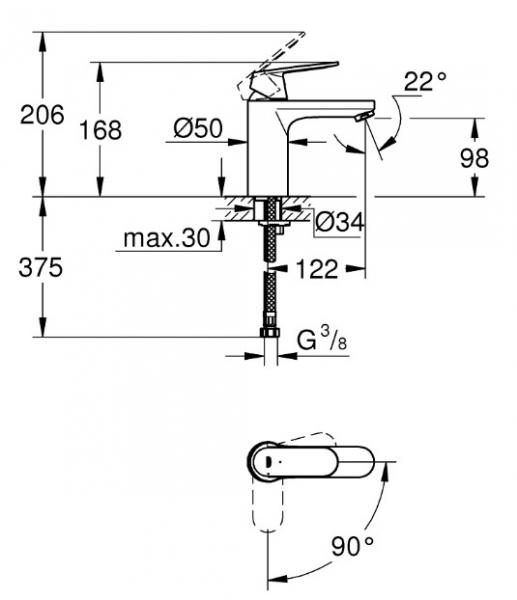 Grohe Eurosmart Cosmopolitan håndvaskarmatur m/koldstart u/bundventil