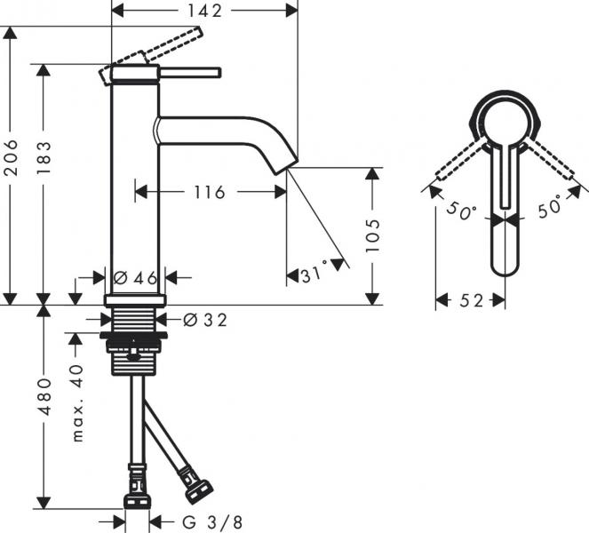 hansgrohe Tecturis S 110 h&aring;ndvaskarmatur m/Ecosmart+ u/bundventil - Mat hvid