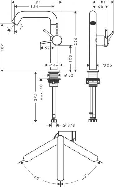 Hansgrohe Tecturis S 210 Fine bowlearmatur m/CoolStart og bundventil - Mat hvid