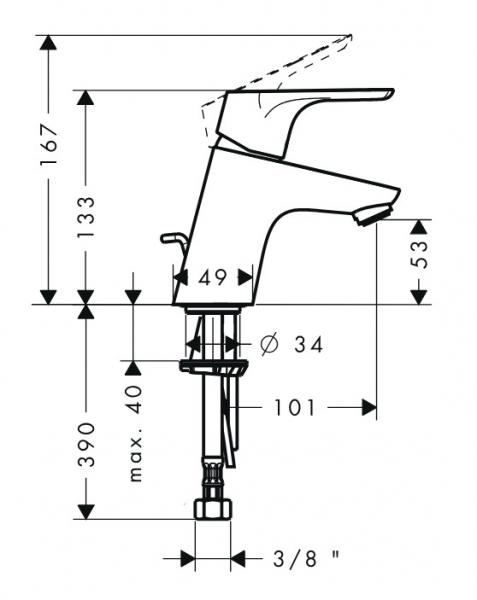Hansgrohe Focus 70 håndvaskarmatur m/push-open bundventil
