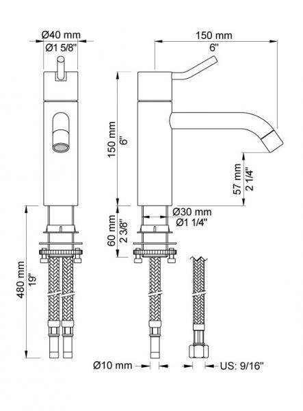 Vola HV1M+30/150 håndvaskbatteri - Krom