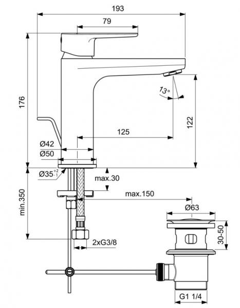 Ideal Standard Cerafine håndvaskarmatur H120 m/bundventil - Mat sort