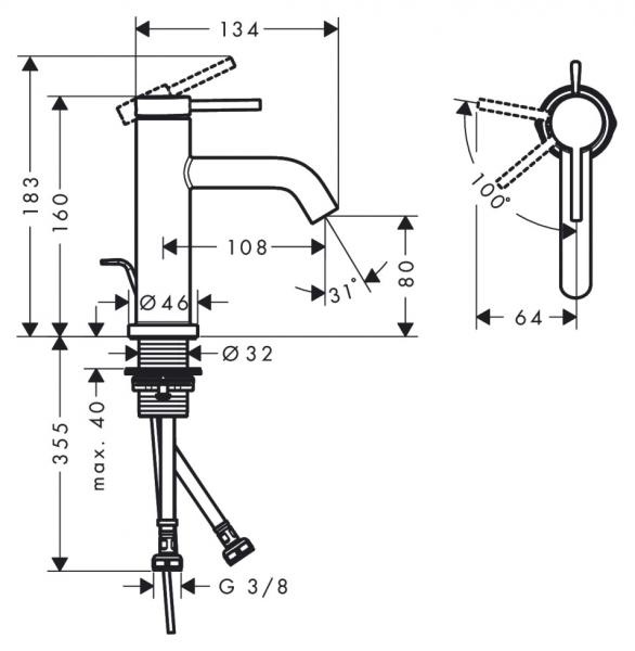 hansgrohe Tecturis S h&aring;ndvaskarmatur 80 m/Coolstart, EcoSmart+ og l&oslash;ft-op bundventil - Mat sort