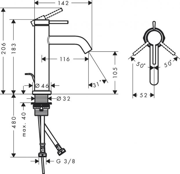 Hansgrohe Tecturis S 110 Ecosmart+ håndvaskarmatur m/bundventil - Mat hvid