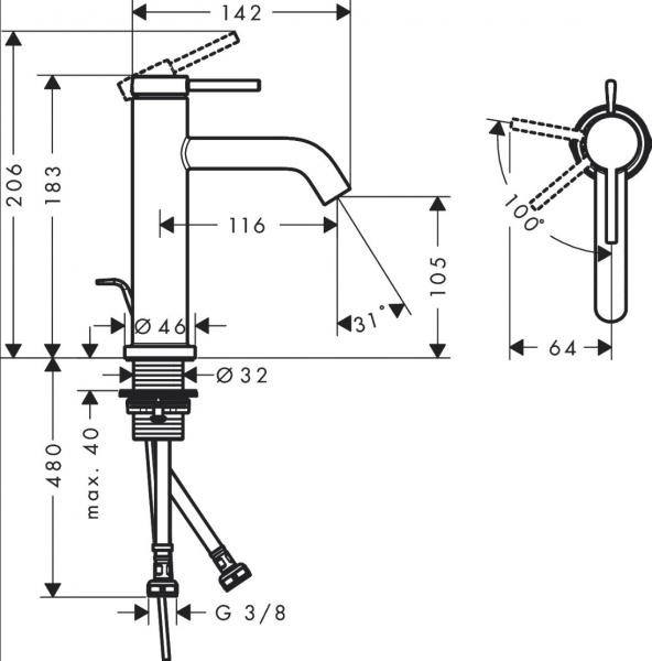 Hansgrohe Tecturis S 110 håndvaskarmatur m/Coolstart og bundventil - Krom