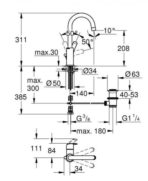 Grohe Eurosmart New håndvaskarmatur m/svingtud - Høj model