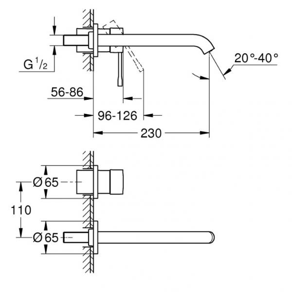 Grohe Essence New L komplet armatur til indbygning i væg - Poleret Hard Graphite