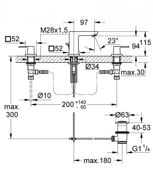 Grohe Eurocube 3 hulsarmatur t/håndvask