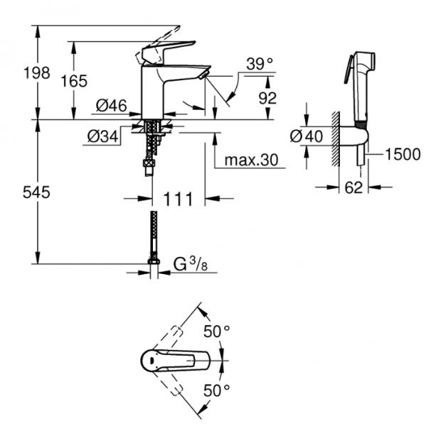 Grohe Start håndvaskarmatur m/ Triggerspray håndbruser - Krom