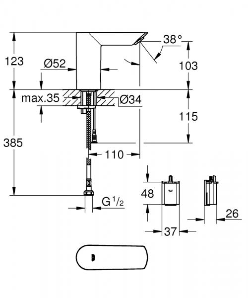 Grohe Bau Cosmopolitan E berøringsfri vandhane m/batteri u/blandefunktion