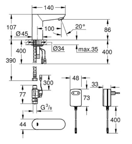 Grohe Euroeco Cosmopolitan E berøringsfri vandhane - 36269