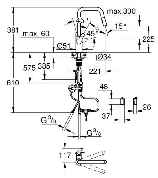 Grohe Start hybrid k&oslash;kkenarmatur m/sensor, udtr&aelig;k og Dual Spray - Mat sort