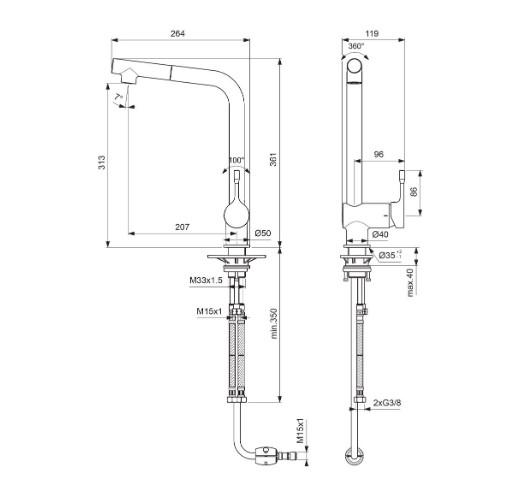 Ideal Standard Geometry A4 køkkenarmatur m/udtræk - Krom